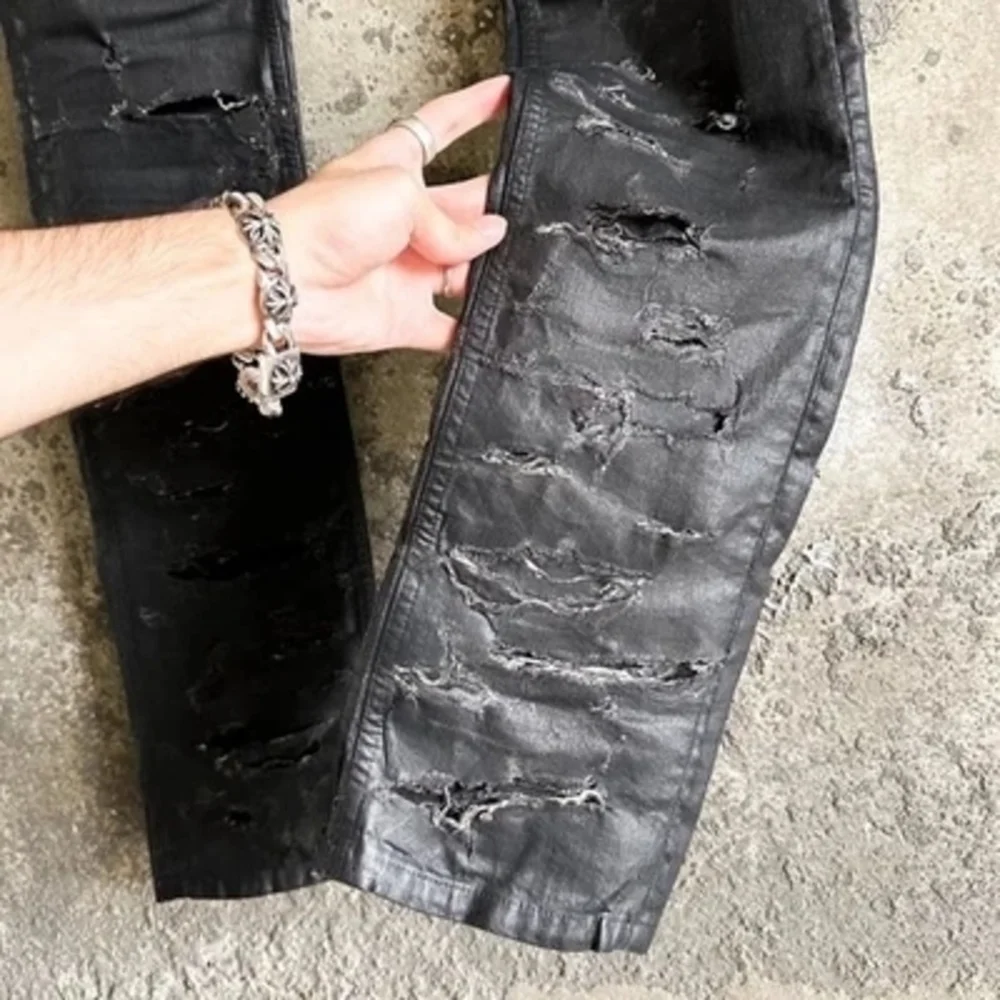 Dior Men's Black Skinny Jeans Waxed And Distressed Black 32w Heidi Slimane Rick - Picture 1 of 12